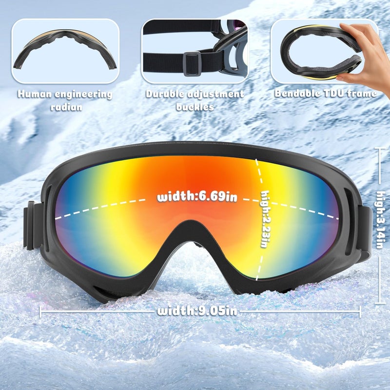 COOLOO 3 Pack Kids Ski Goggles, Anti-fog Snowboard Goggles with UV400 Protection, Snow Goggles for Boys Girls Youth Men Women - Image 5